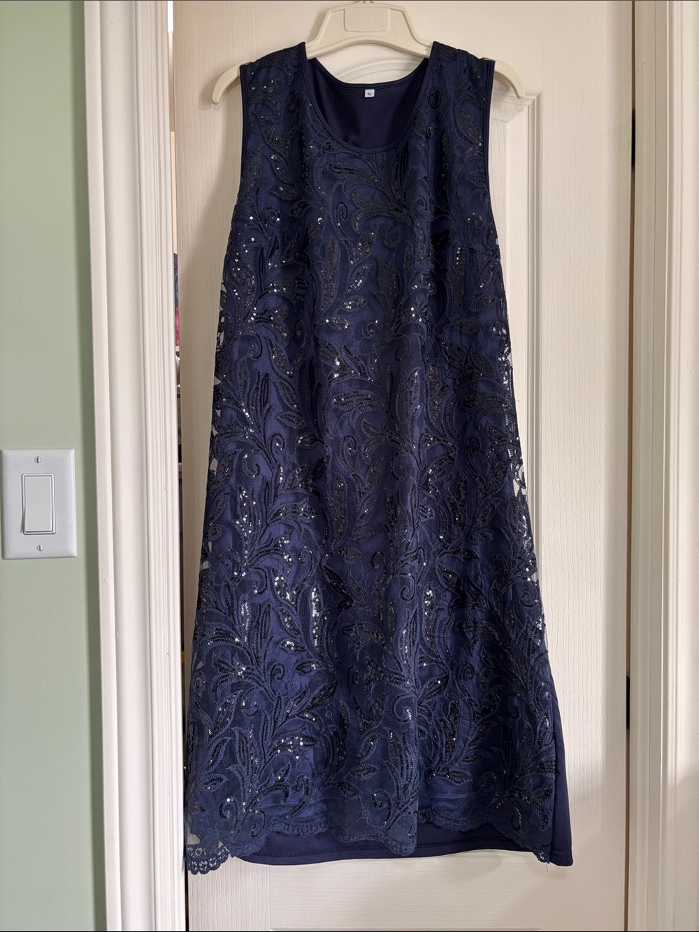 Navy Sequin Lace A-Line Dress